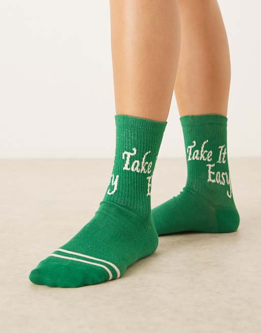 Accessorize take it easy socks in green