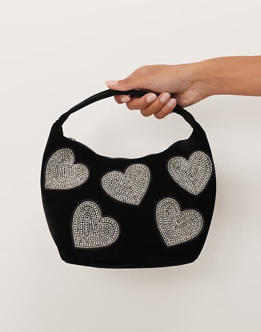 Accessorize Velvet Heart Handheld Bag In Black