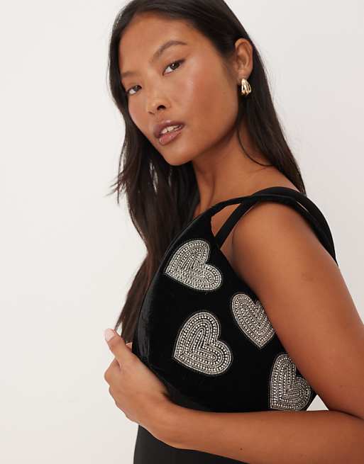 Accessorize Velvet Heart Handheld Bag In Black