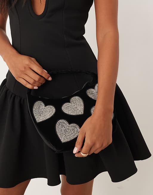 Accessorize Velvet Heart Handheld Bag In Black