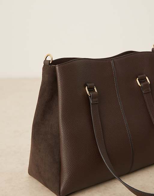 Accessorize Webbing Shoulder Bag With Faux Suede In Chocolate Brown