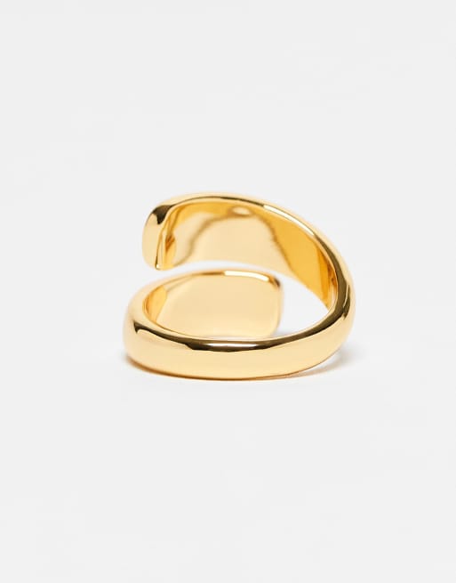 Accessorize Z Chunky Flat Cross Over Ring In14k Gold Plated