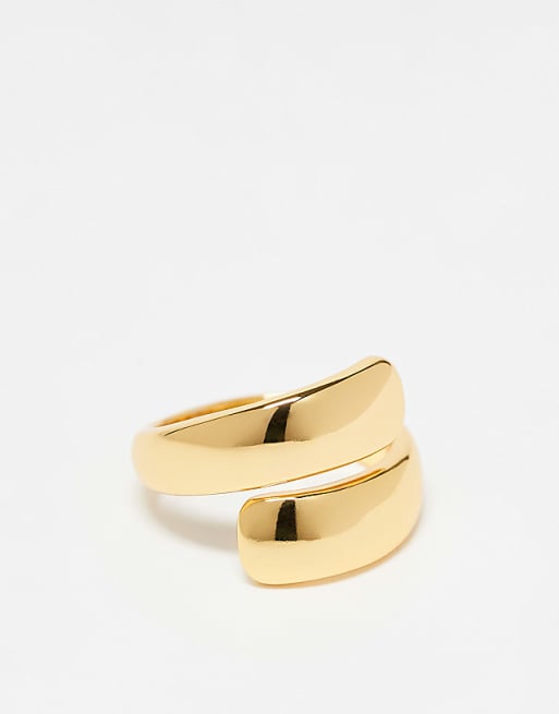 Accessorize Z chunky flat cross over ring in14k gold plated