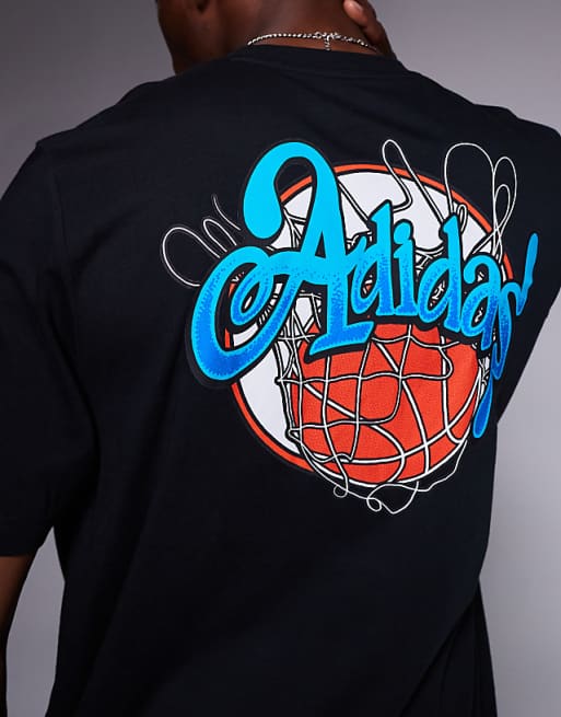 Adidas Basketball T-shirt With Back Print In Washed Black