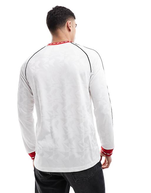 Adidas Football Manchester United Anniversary 91 Long Sleeve Top In White And Red