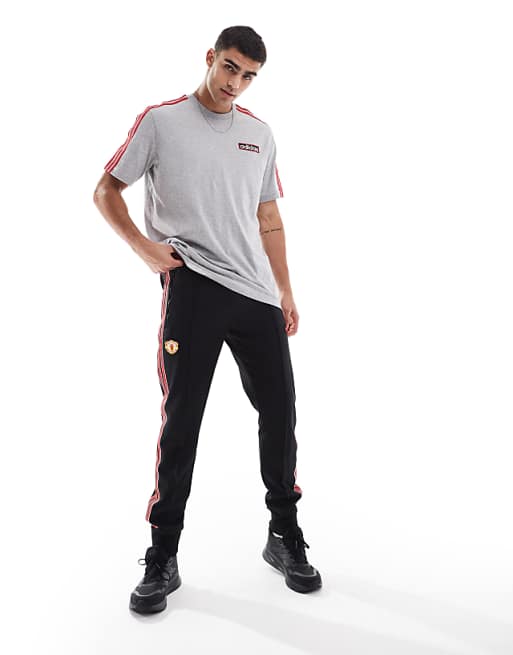 Adidas Football Manchester United Icons Trackpants In Black And Red