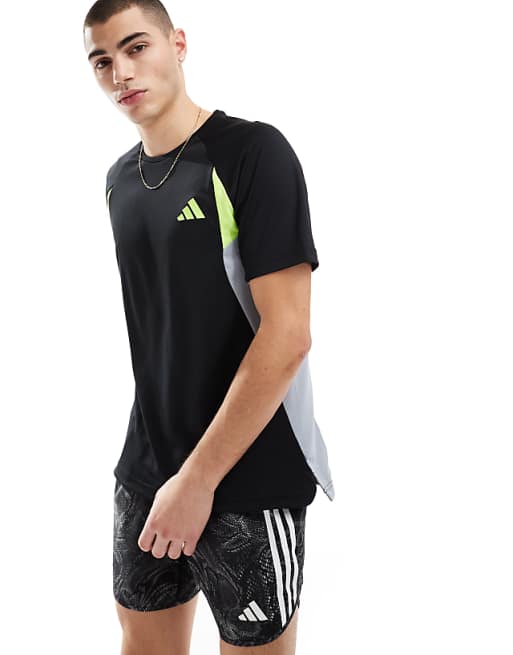 adidas Football tech t-shirt in black grey and yellow