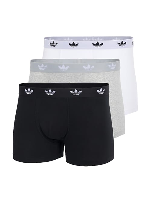 Adidas Originals 3 pack comfort flex cotton trunks in black grey and white