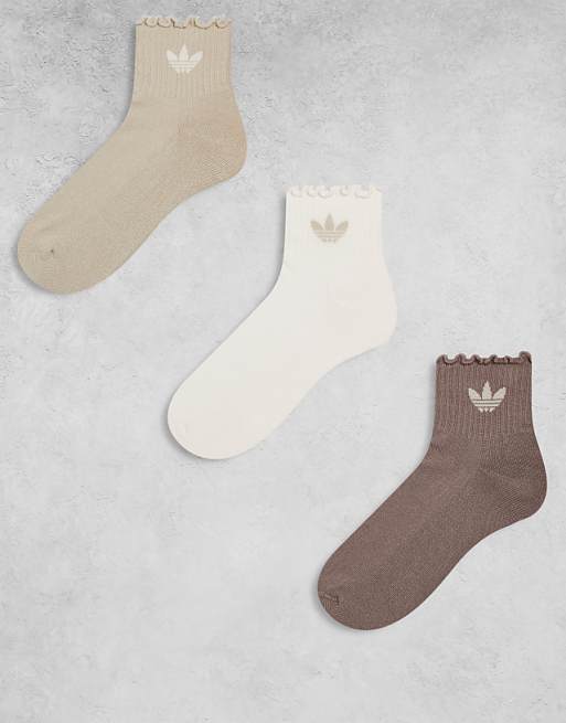 adidas Originals 3 pack ruffle socks in brown