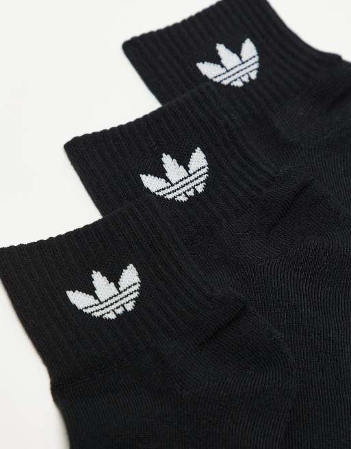 Adidas Originals 3 Pack Trefoil Ankle Socks In Black