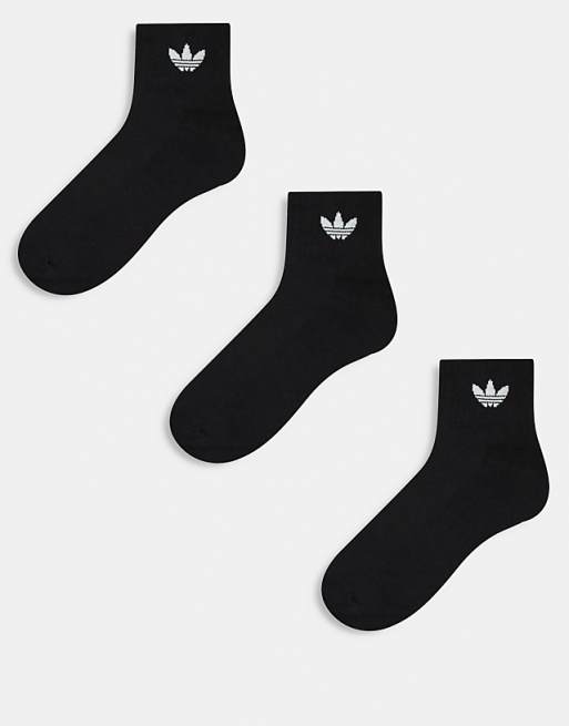 adidas Originals 3 pack trefoil ankle socks in black
