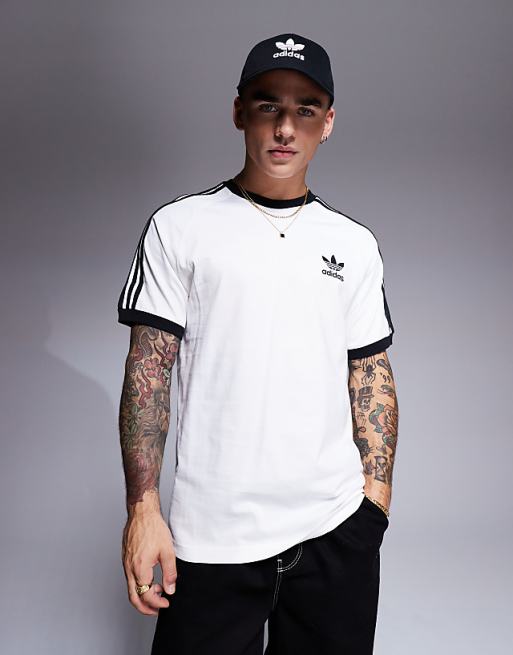 adidas Originals 3 stripe ringer t-shirt in white