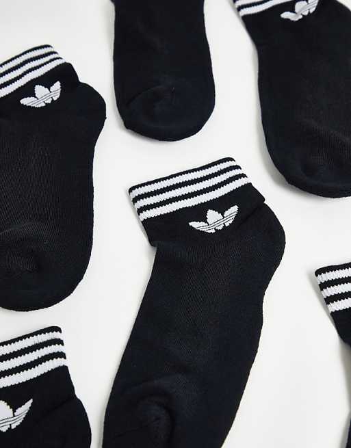 Adidas Originals Adicolor Trefoil 3 Pack Ankle Socks In Black