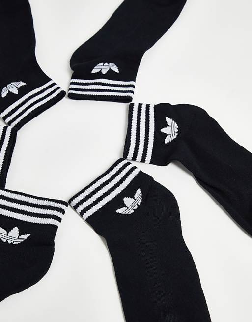 Adidas Originals Adicolor Trefoil 3 Pack Ankle Socks In Black
