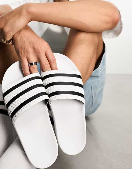 Adidas Originals Adilette Sliders In White And Black