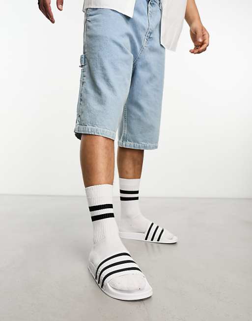 Adidas Originals Adilette Sliders In White And Black