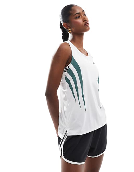 adidas Running Adizero archive running singlet in white and teal