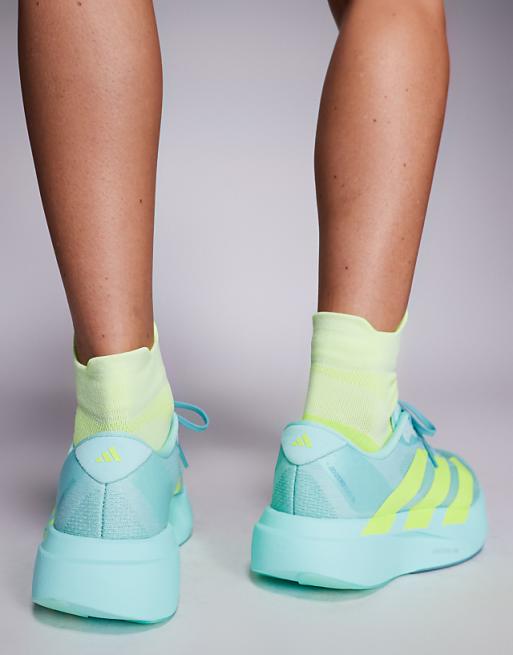Adidas Running Adizero EVO SL Trainers In Aqua Blue And Yellow