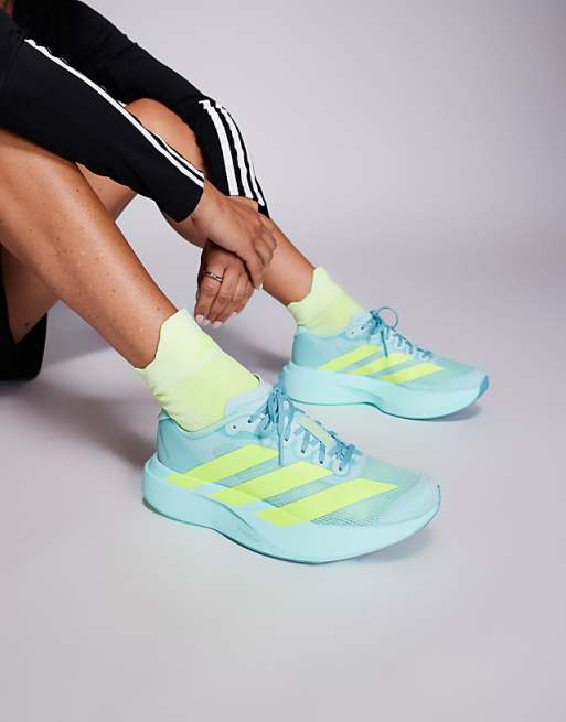 adidas Running Adizero EVO SL trainers in aqua blue and yellow