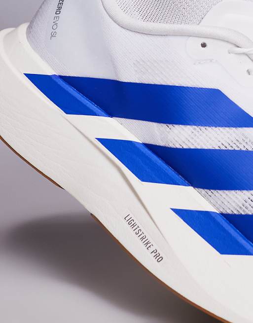 Adidas Running Adizero EVO SL Trainers In White And Blue