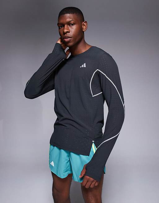 Adidas Running Adizero Reflective Long Sleeve Top In Black