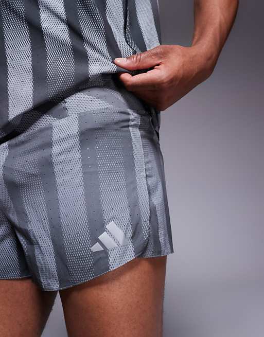 Adidas Running Adizero Shorts With Print In Black And Grey