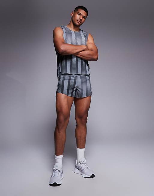 Adidas Running Adizero Vest With Print In Black Grey