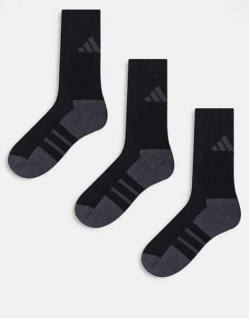 adidas Running essentials crew socks in black and grey 3 pack