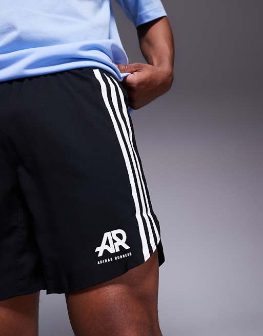 Adidas Running Own The Run 3 Stripe Shorts In Black