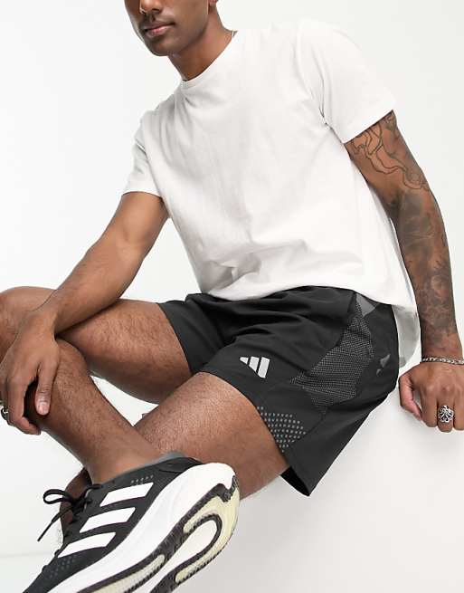 Adidas Running Own The Run Side Panel Abstract Print 5 Inch Shorts In Black