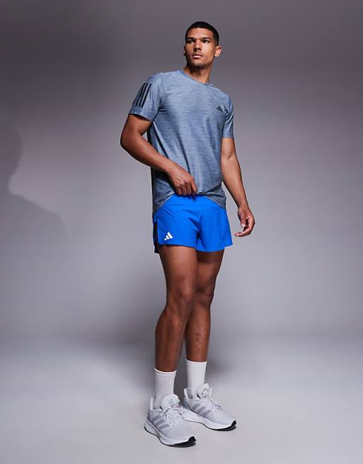 Adidas Running Own The Run T-shirt With Black 3 Stripes In Navy