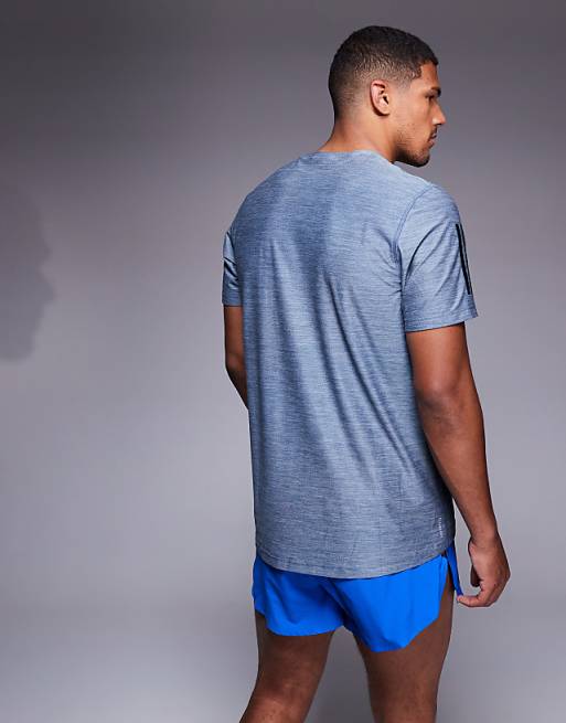 Adidas Running Own The Run T-shirt With Black 3 Stripes In Navy