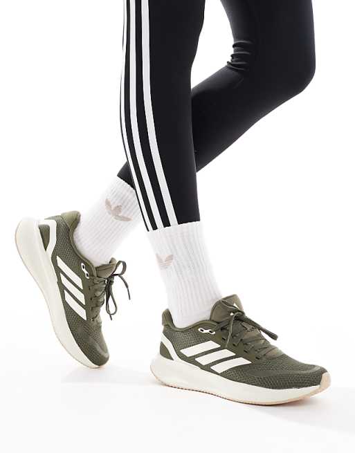 adidas Running RunFalcon 5 trainers in olive green and cream
