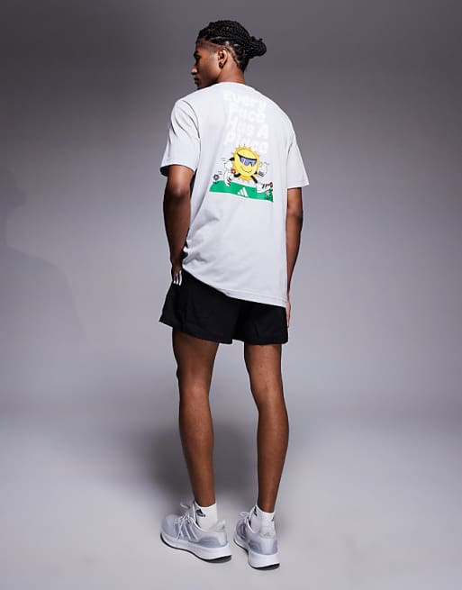 Adidas Running T-shirt With Sun Back Print In Off Grey
