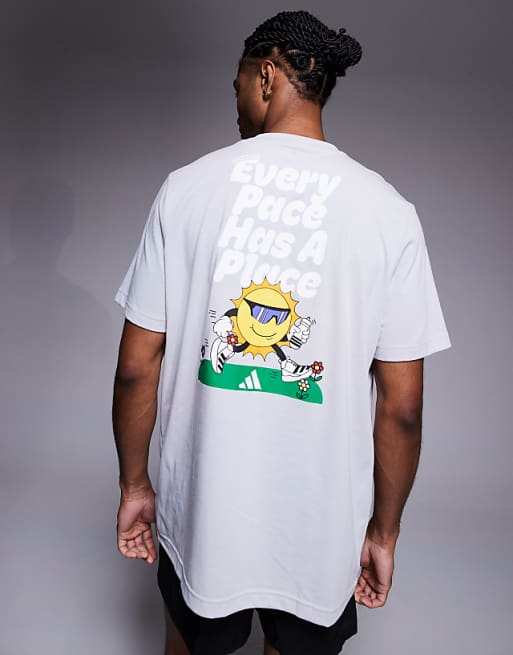 adidas Running t-shirt with sun back print in off grey