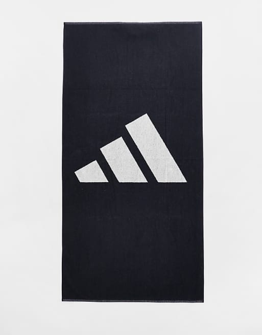 adidas Swimming large towel with 3 bar logo in black