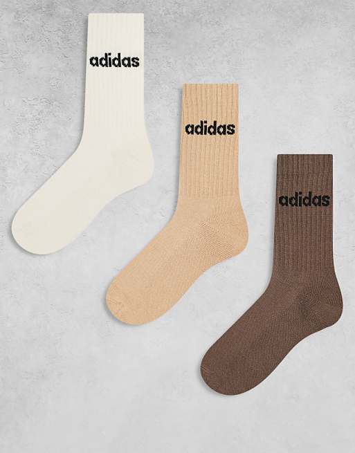 Adidas Training 3 Pack Crew Socks In Neutrals