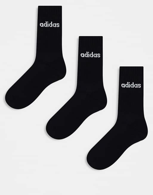 Adidas Training 3-pack Linear Logo Crew Socks In Black
