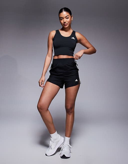 Adidas Training 3 Stripe Cropped Tank Top In Black