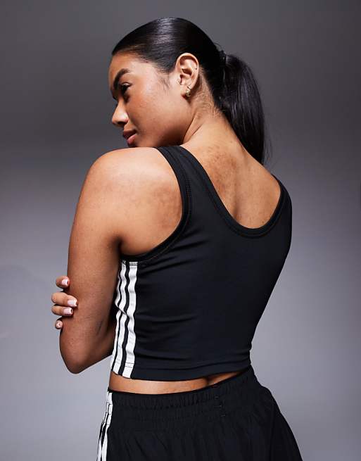 Adidas Training 3 Stripe Cropped Tank Top In Black