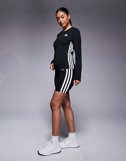 Adidas Training 3 Stripe Long Sleeve Top In Black
