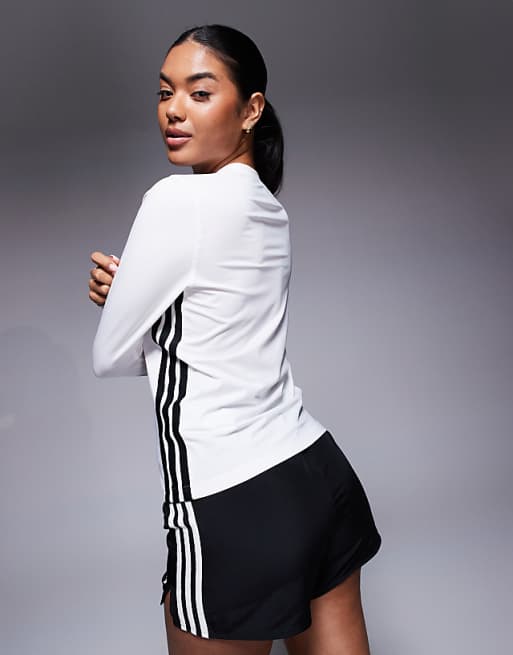 Adidas Training 3 Stripe Long Sleeve Top In White