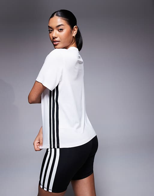 Adidas Training 3 Stripe T-shirt In White
