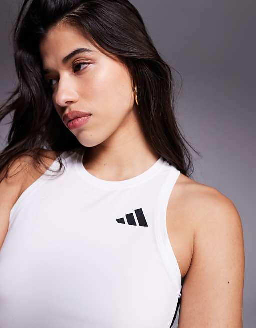Adidas Training 3 Stripe Vest Top In White