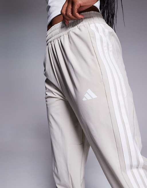 Adidas Training 3 Stripe Woven Joggers In Stone