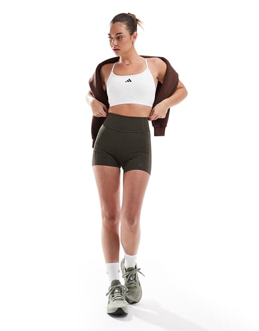 Adidas Training Aeroreact 3-stripes Bra In White