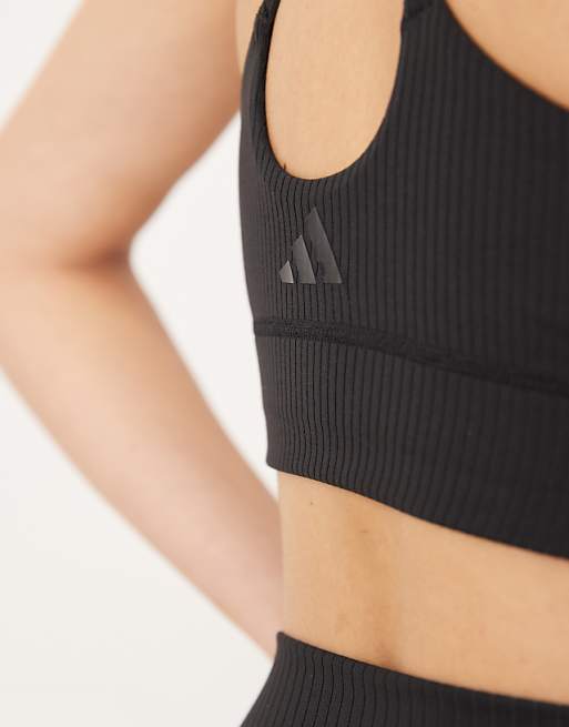 Adidas Training All Me Rib Light Support Sports Bra In Black