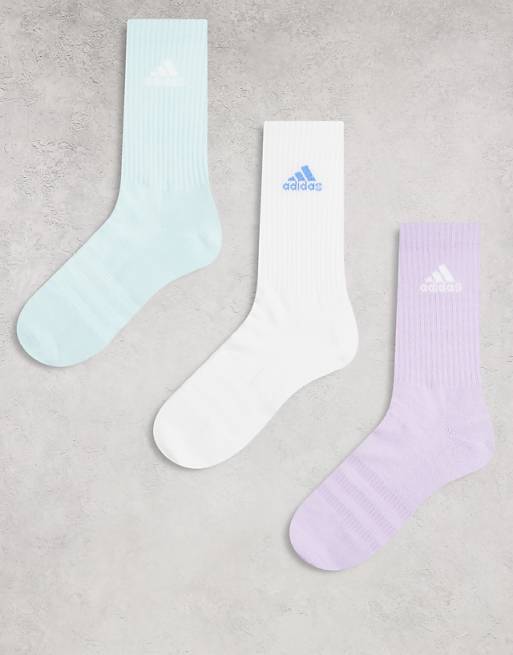 adidas Training crew socks in blue white lilac 3 pack
