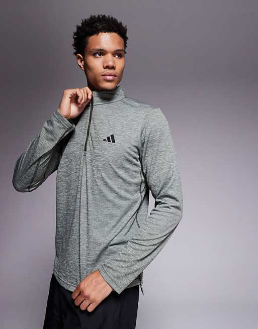 Adidas Training Essentials 1/4 Zip Top In Dark Khaki