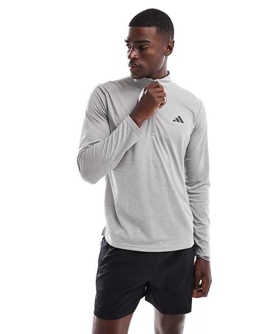 Adidas Training Essentials 1/4 Zip Top In Grey